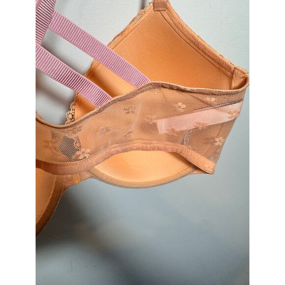 NWOT Victoria's Secret Orange Pink Lace Lightly Lined Full Coverage Bra 32DDD - Picture 7 of 9